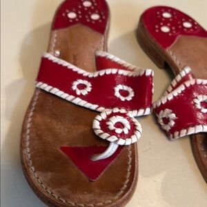 Jack Rogers Palm Tree 9 Red and White Leather Thong Sandals